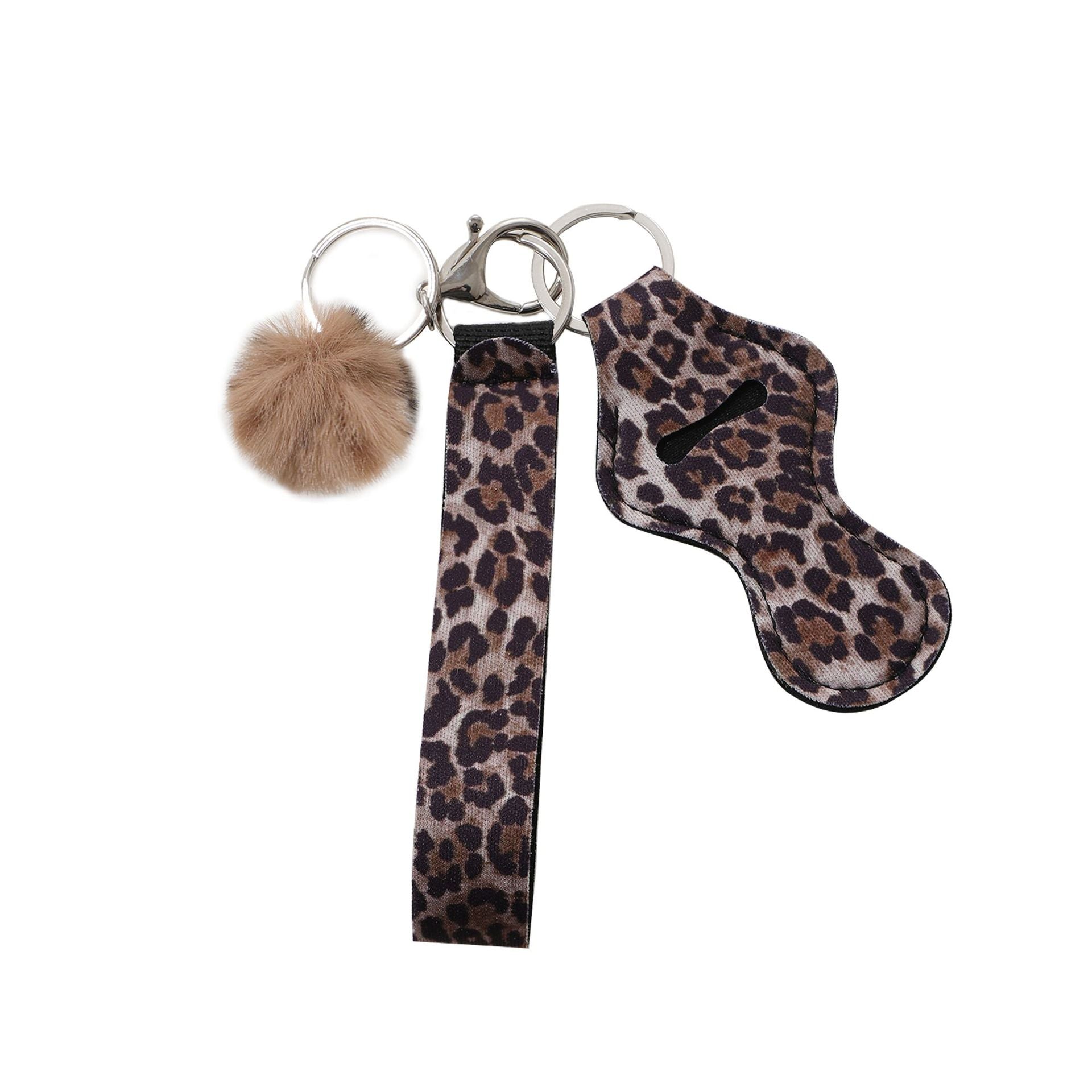 Wholesale Leopard Print Plush Pom Keychains